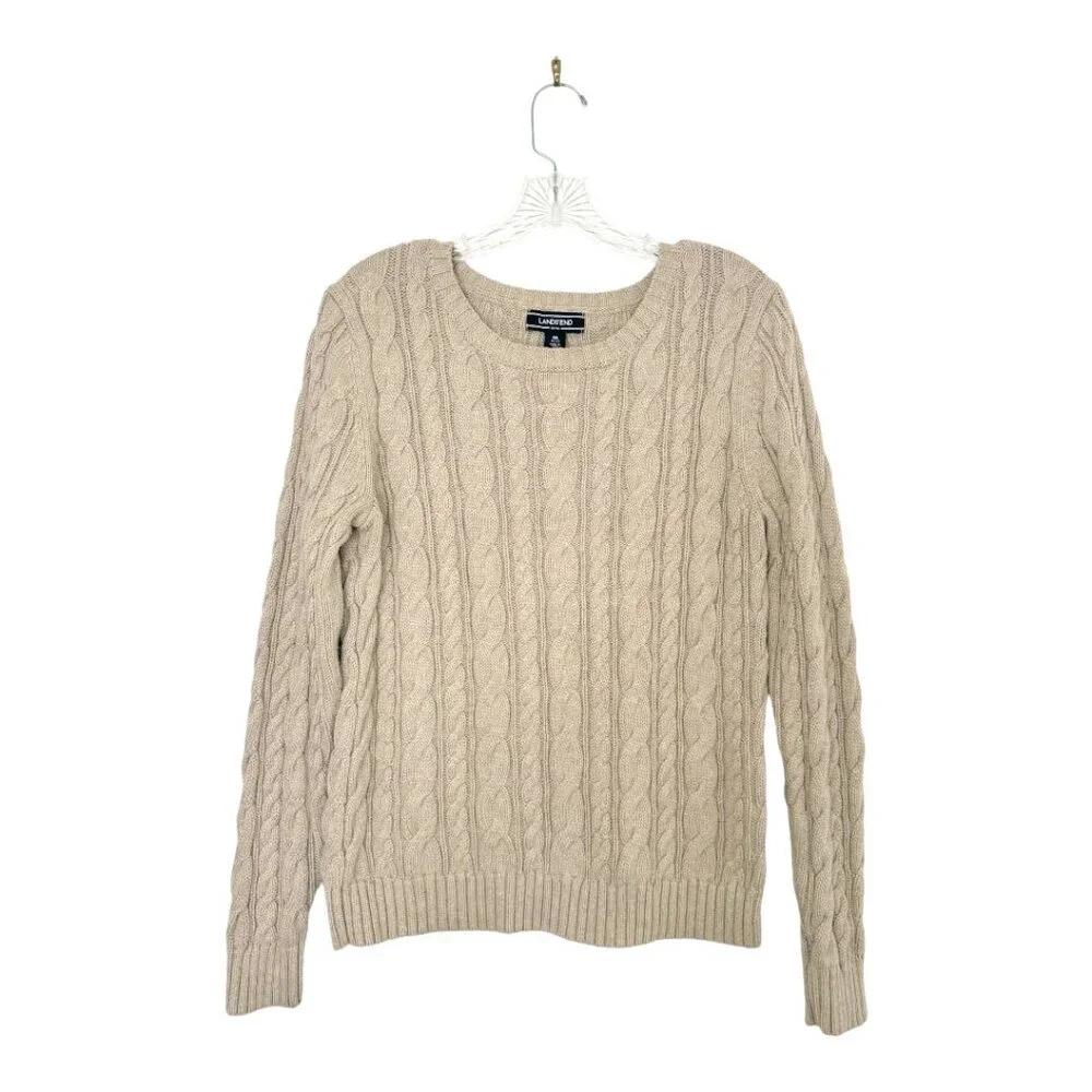 Lands End Cable Knit Drifter Sweater Beige M 8-10 - Picture 1 of 6